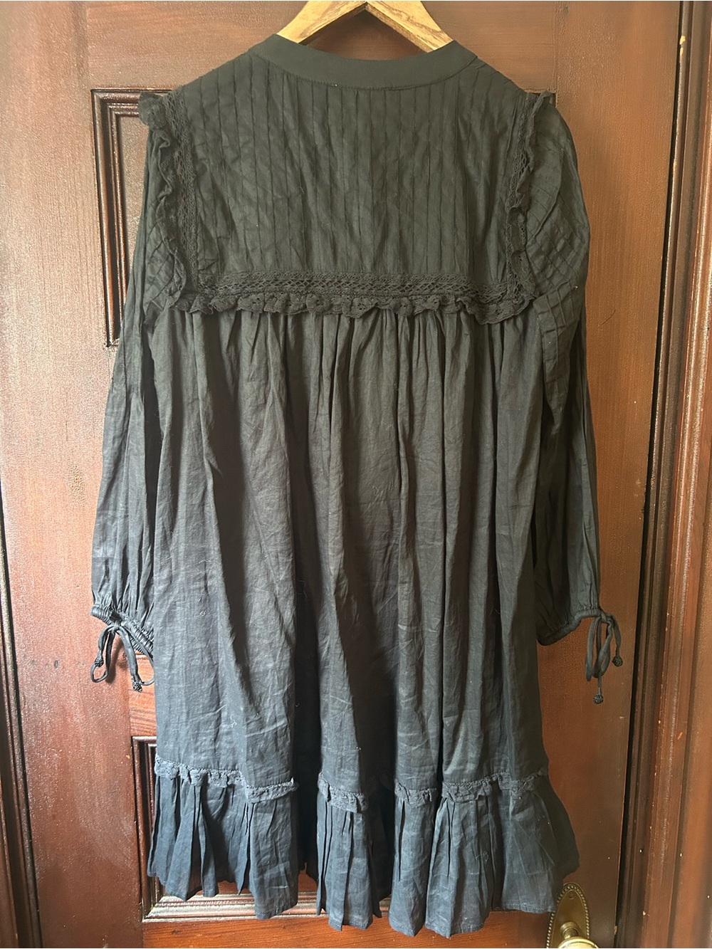 Cleobella Abby Mini Dress Black Size Medium Organic Cotton Ruffle Boho Western - Picture 7 of 14